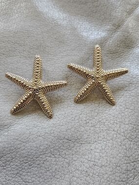 New Gold Starfish Earrings - Beachy Statement Studs